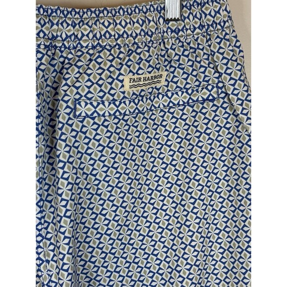 FAIR HARBOR Anchor Swim Trunk Men XL Blue White Geometric Lined 8" Shorts Beach - Picture 7 of 11